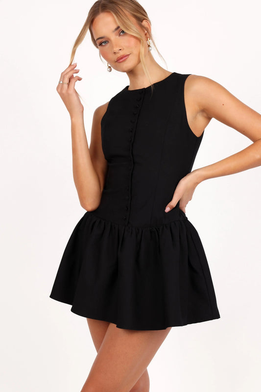 Button-Front Flare-Hem Mini Dress