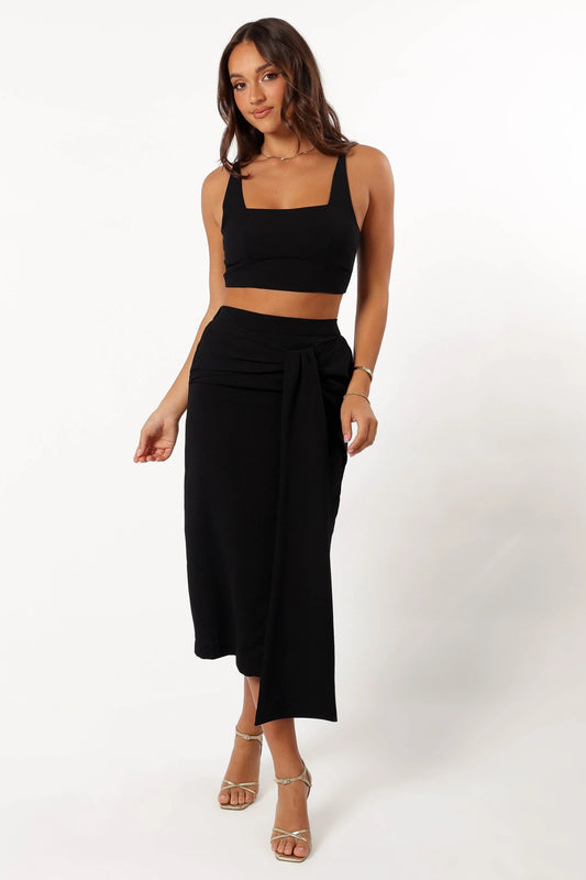 Tailored Tie-Front Crop & Midi Skirt Set