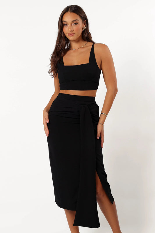 Tailored Tie-Front Crop & Midi Skirt Set