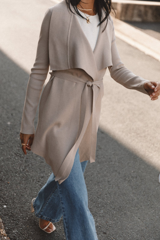 Waterfall-Waist Tie-Front Knit Cardigan